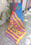 Blue/Yellow/Red Linen Saree-Saree-House of Taamara-House of Taamara
