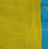 Blue/Yellow/White Printed Habutai Silk Saree-Silk Saree-House of Taamara-House of Taamara