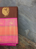 Brown/Pink Kanjeevaram Silk Saree-Silk Saree-House of Taamara-House of Taamara