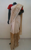 Dark Beige Printed Tussar Silk Saree-Silk Saree-House of Taamara-House of Taamara