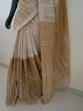 Dark Beige Printed Tussar Silk Saree-Silk Saree-House of Taamara-House of Taamara