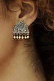 Embossed Peacock Festive Silver Earrings-Earrings-House of Taamara-House of Taamara