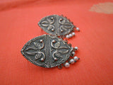 Embossed Peacock Festive Silver Earrings-Earrings-House of Taamara-House of Taamara