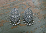 Embossed Peacock Festive Silver Earrings-Earrings-House of Taamara-House of Taamara