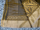 Green Chanderi Silk Cotton Applique Work Saree-Silk Cotton Saree-House of Taamara-House of Taamara