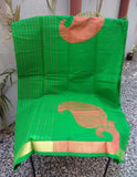 Green Stripes Kanchi Cotton Saree-Saree-House of Taamara-House of Taamara