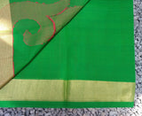 Green Stripes Kanchi Cotton Saree-Saree-House of Taamara-House of Taamara