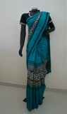 Green/Black/White Printed Tussar Silk Saree-Silk Saree-House of Taamara-House of Taamara