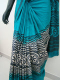 Green/Black/White Printed Tussar Silk Saree-Silk Saree-House of Taamara-House of Taamara