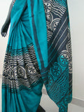 Green/Black/White Printed Tussar Silk Saree-Silk Saree-House of Taamara-House of Taamara