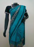 Green/Black/White Printed Tussar Silk Saree-Silk Saree-House of Taamara-House of Taamara