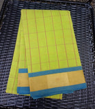 Green/Blue Checks Kanchi Cotton Saree-Saree-House of Taamara-House of Taamara