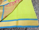 Green/Blue Checks Kanchi Cotton Saree-Saree-House of Taamara-House of Taamara