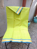 Green/Blue Checks Kanchi Cotton Saree-Saree-House of Taamara-House of Taamara