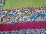 Green/Blue/Pink Kalamkari Cotton Saree-Saree-House of Taamara-House of Taamara