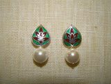Green/Maroon Silver Enameled Earrings with Pearls-Earrings-House of Taamara-House of Taamara