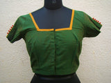 Green/Mustard/Black Cotton Blouse Size-34-Blouse-House of Taamara-House of Taamara