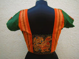 Green/Orange/Black Cotton Blouse Size-38-Blouse-House of Taamara-House of Taamara