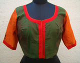 Green/Orange/Red Cotton Blouse Size-34-Blouse-House of Taamara-House of Taamara