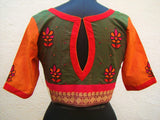 Green/Orange/Red Cotton Blouse Size-34-Blouse-House of Taamara-House of Taamara