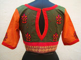 Green/Orange/Red Cotton Blouse Size-38-Blouse-House of Taamara-House of Taamara