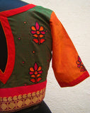 Green/Orange/Red Cotton Blouse Size-40-Blouse-House of Taamara-House of Taamara