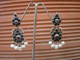 Green/Pink Stone Silver Earrings-Earrings-House of Taamara-House of Taamara