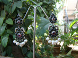 Green/Pink Stone Silver Earrings-Earrings-House of Taamara-House of Taamara