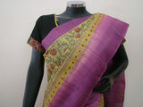 Green/Purple Printed Tussar Silk Saree-Silk Saree-House of Taamara-House of Taamara