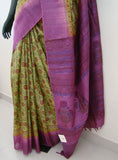 Green/Purple Printed Tussar Silk Saree-Silk Saree-House of Taamara-House of Taamara