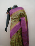 Green/Purple Printed Tussar Silk Saree-Silk Saree-House of Taamara-House of Taamara