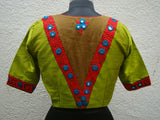 Green/Red Raw Silk Blouse-Blouse-House of Taamara-House of Taamara