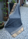 Grey Chanderi Silk Cotton Applique Work Saree-Silk Cotton Saree-House of Taamara-House of Taamara