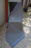 Grey/Beige/Blue Khadi Cotton Saree-Saree-House of Taamara-House of Taamara