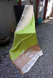 Light Brown/Green/Beige Linen Saree-Saree-House of Taamara-House of Taamara
