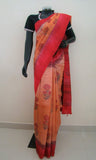 Light Peach/Red Printed Tussar Silk Saree-Silk Saree-House of Taamara-House of Taamara