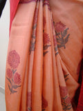 Light Peach/Red Printed Tussar Silk Saree-Silk Saree-House of Taamara-House of Taamara