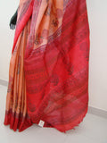 Light Peach/Red Printed Tussar Silk Saree-Silk Saree-House of Taamara-House of Taamara