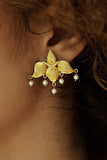 Lotus Pearl Silver Gold Plated Earrings-Earrings-House of Taamara-House of Taamara