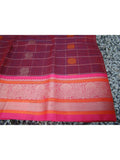 Maroon checks Kanchi Cotton Saree-Saree-House of Taamara-House of Taamara