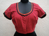 Maroon/Black/Orange Cotton Blouse Size-42-Blouse-House of Taamara-House of Taamara