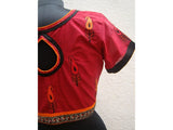 Maroon/Black/Orange Cotton Blouse Size-42-Blouse-House of Taamara-House of Taamara