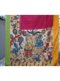 Maroon/Mustard/Green Kalamkari Cotton Saree-Saree-House of Taamara-House of Taamara