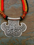 Multicolour Thread Neckpiece with Silver Pendant-Silver Neckpiece-House of Taamara-House of Taamara