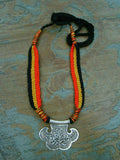 Multicolour Thread Neckpiece with Silver Pendant-Silver Neckpiece-House of Taamara-House of Taamara