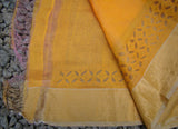 Mustard Chanderi Silk Cotton Applique Work Saree-Silk Cotton Saree-House of Taamara-House of Taamara