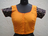 Mustard/Black Cotton Blouse Size-36-Blouse-House of Taamara-House of Taamara