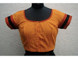 Mustard/Black Cotton Blouse Size-38-Blouse-House of Taamara-House of Taamara
