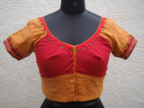 Mustard/Green Checks Cotton Blouse Size-36-Blouse-House of Taamara-House of Taamara