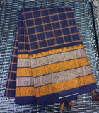 Navy Blue Checks Kanchi Cotton Saree-Saree-House of Taamara-House of Taamara